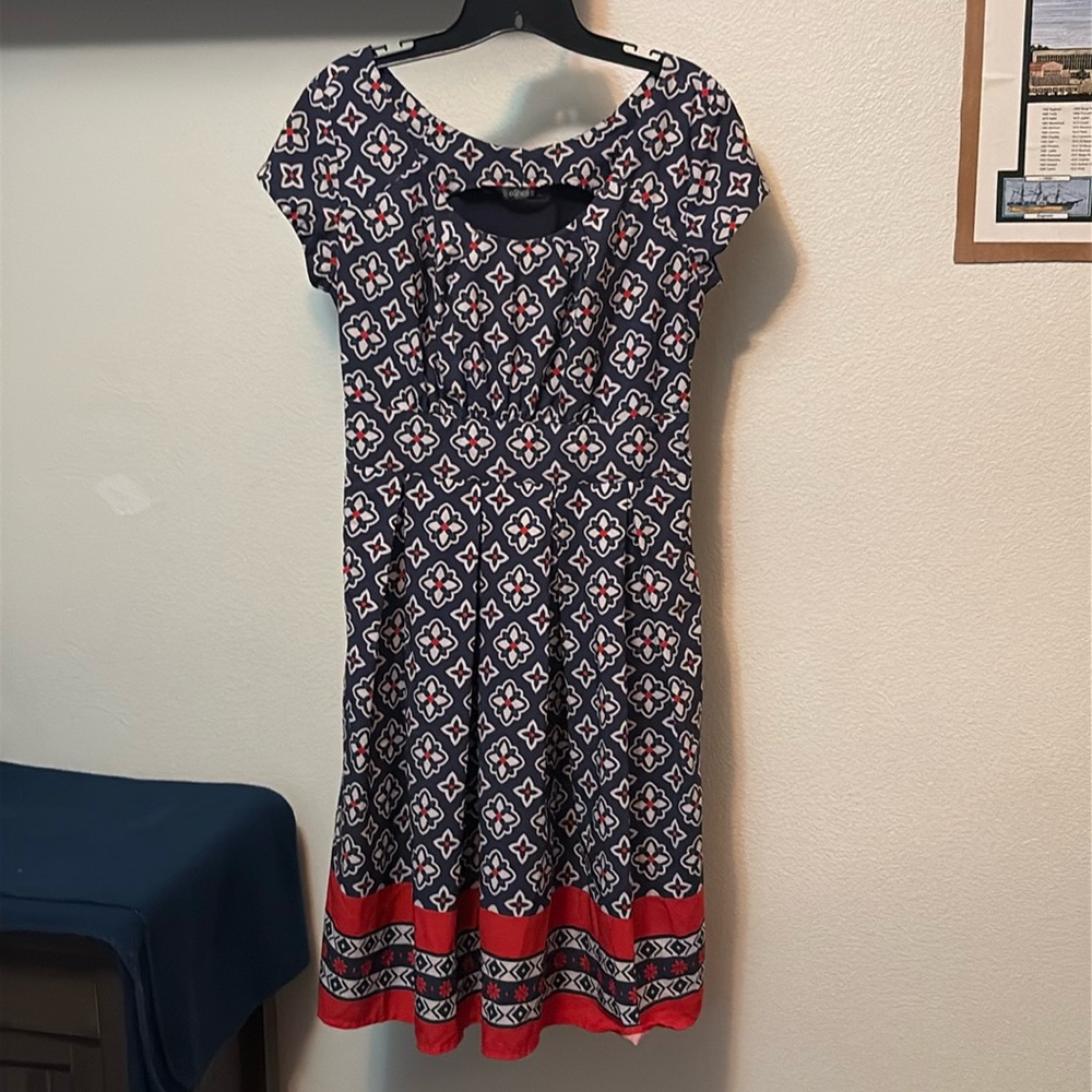 EShakti women’s dress, Sz 10, Red White & Blue Mosaic Tile Print, pockets ❤️🤍💙